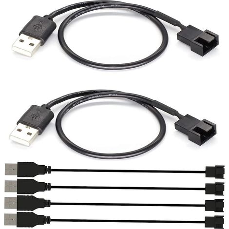 Lot de 6 câbles adaptateurs de ventilateur USB vers 3 et 4 broches PWM, 5 V, noirs, refroidissement PC (1/5)