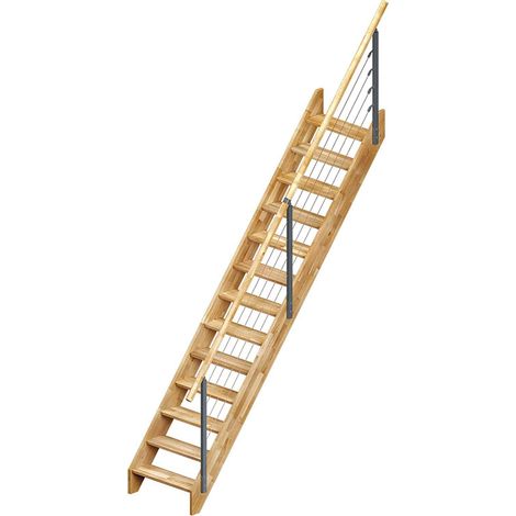 Dolle Raumspartreppe Brest bis 280cm Geschosshöhe geradelaufend in Eiche unbehandelt inklusive Geländer (1/2)