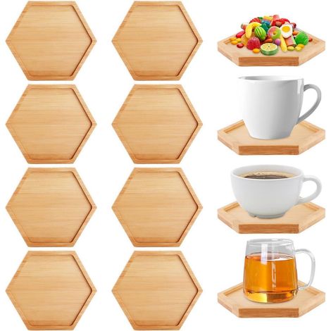 16x Bambus Untersetzer Sechseckig 12cm für DIY Mosaik & Pflanzen (1/4)