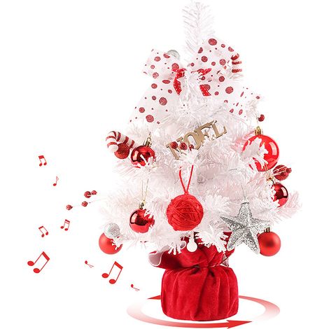Décorations de Noël : boîte à musique rotative rouge et blanche, mini sapin de Noël de bureau. (1/3)