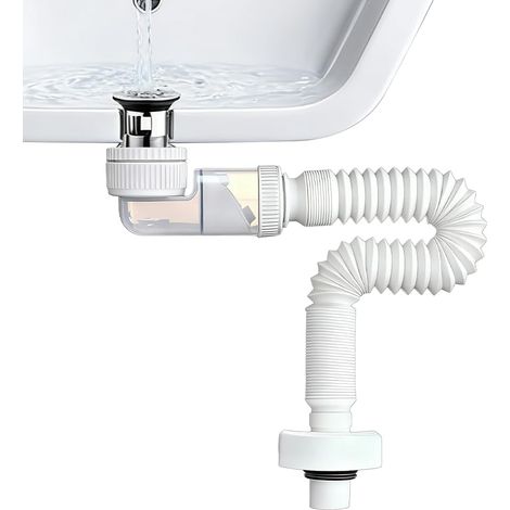 Siphon Lavabo Flexible Evacuation Evier 1 1/4", Tuyau de Vidange Remplaçable Tuyau Syphon Evier Réglable à 360 ° Siphon Anti-Odeurs Gain de Place pour Salle de Bain, Cuisine (1/4)