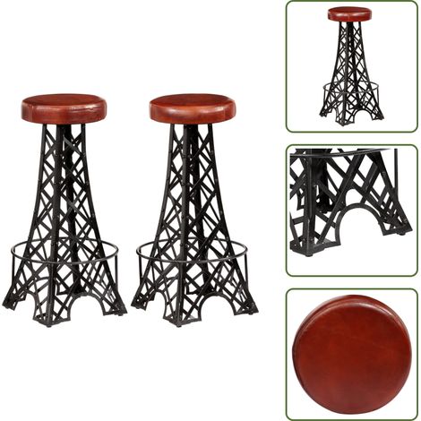 Tabourets de bar lot de 2 cuir véritable - Tabourets De Bar - Tabourets En Cuir - Meubles Industriels - Décoration Intérieure - Chaise De Bar (1/5)