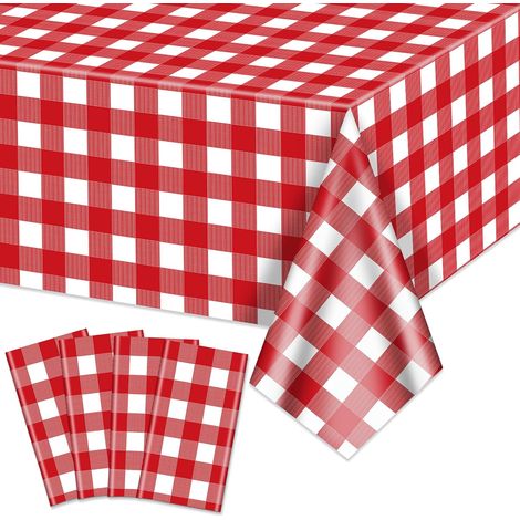 4 nappes à carreaux rouges, nappe à carreaux rouges et blancs 274 x 137 cm, nappes rectangulaires imperméables pour pique-nique (1/5)