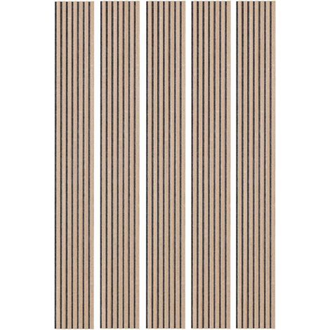 Mur TV - Lot de 5 Panneau tasseaux bois 250 x 30 x 1,9 cm - Décor chêne / Feutrine grise - 3,75M² (1/5)