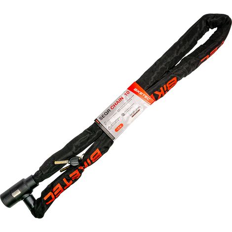 Cadena BIKETEC SEQR CP de 1,5 m/10 mm con ojales, candado incorporado y 3 llaves.