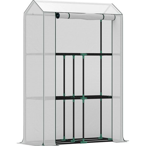 Serre de jardin blanche avec étagères, porte roulante, structure acier 100x40x150 cm (1/5)