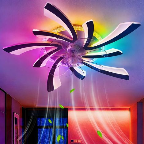 Ceiling Fan with RGB Light and Remote Control, Modern Flower Chandelier Fan with Dimmable LED, 6 Speeds DC Motor Reversible Ceiling Fan for Bedroom Living Room - Black (1/5)