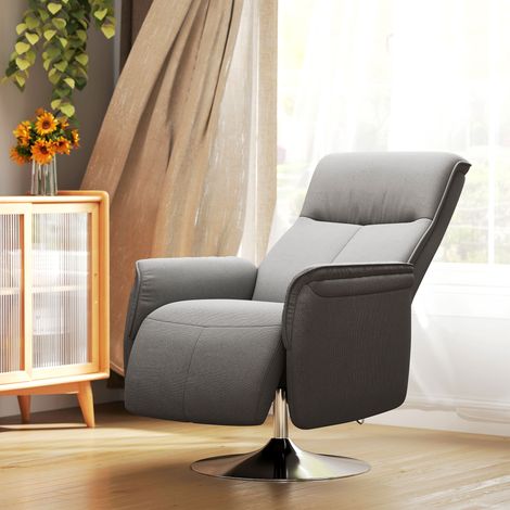 Sillón reclinable de masaje, giratorio, con respaldo y reposapiés ajustables, 68,5 x 77 x 117 cm, gris.