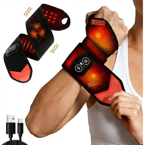 Rotlichttherapie für Handgelenk und Hand, beheizbare Handgelenkbandage mit Vibrations- und Temperaturregelung, beheizbare Rotlichttherapie-Handgelenkmassagebandage. (1/5)