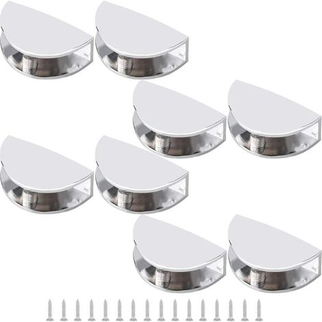 Set of 8 Adjustable Clamps for Frameless Glass Shelves in Zinc Alloy - Clamps for Glass 8 to 12 mm Thick - Polished Chrome
