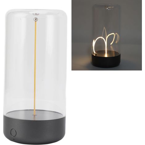 Lampe de table minimaliste sans fil rechargeable, tactile, veilleuse LED à intensité variable avec effet respiratoire, pour bureau, chambre à coucher, salon, noir et gris