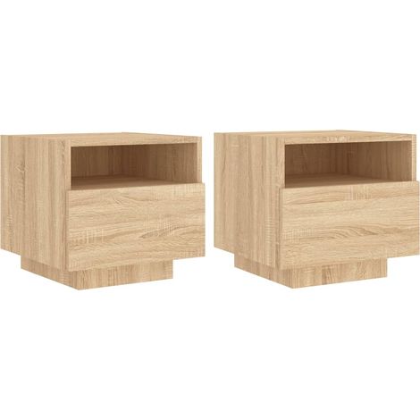 Lot de 2 tables de chevet avec tiroir et lumières LED RVB en bois d'ingénierie couleur chêne DEC032830