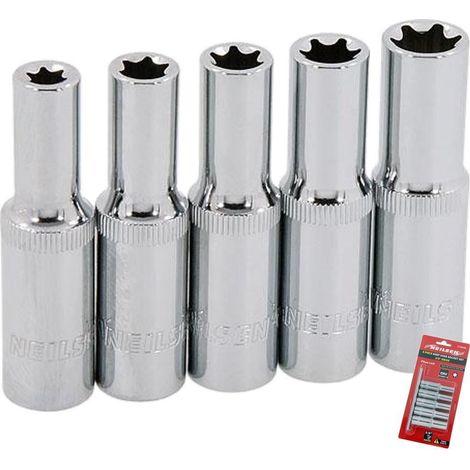 Neilsen Deep Star Profile Sockets E8 - E14 Socket Set 5pc 3/8" Socket Rail