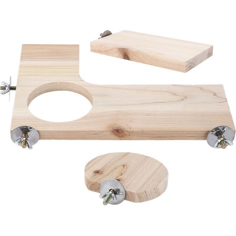 Ensemble de 3 plateformes en bois pour chinchillas et hamsters, en forme de L et avec trous ronds. (1/5)