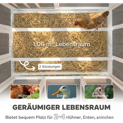 Hühnerstall aus Holz mit abschließbarer Tür, Nistkasten und wasserdichtem PET-Dach, ausgelegt für 3-4 Hühner, 145x90x92 cm, grau. (1/5)