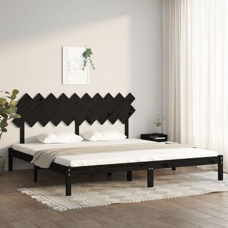 Lit double pour adulte - Cadre de lit Noir 200x200 cm Bois massif BV512325 - BonneVie (1/5)