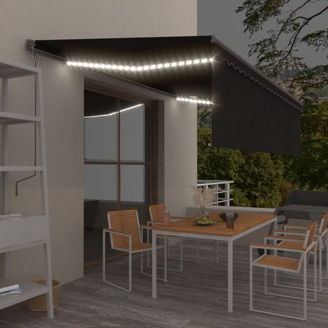 Auvent, Marquise auvent de porte, Abri banne entrée protection automatique store capteur de vent et LED 5x3m Anthracite LKOWF63673 (1/5)