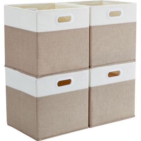 Cubes de Rangement, paniers et boîtes de rangement Pliables Lot de 4, pour Jouets, Vêtements, Chambre d'enfant, kaki clair blanc, 33 x 38 x 33 cm