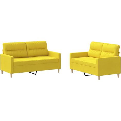 Maison Exclusive - Set di Divani 2 pz con Cuscini Giallo Chiaro in Tessuto (1/5)