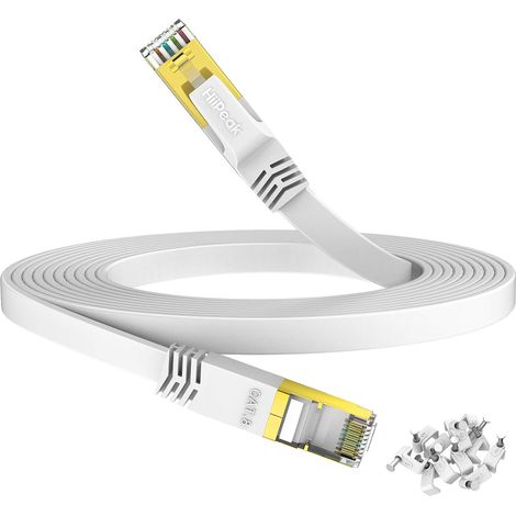 Câble Ethernet Cat 8 - 10m - Plat Blanc - 40 Gbps 2000 MHz - Connecteur RJ45 - Pour PC Routeur Console (1/5)