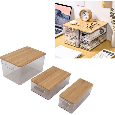 Transparente, multifunktionale Aufbewahrungsbox mit Bambus-/Holzdeckel (1/5)