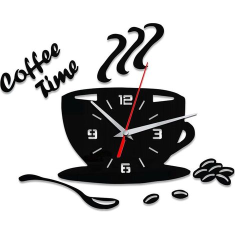 Orologio da parete moderno silenzioso fai da te in acrilico, adesivo murale con numeri vuoti a forma di tazza da caffè (1/4)