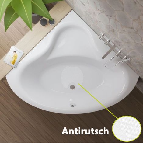 ECOLAM Badewanne BALA 120 x 120 cm mit Antirutsch Eckbadewanne Acrylwanne rutschfest symmetrisch Ablaufgarnitur Ab- und Überlauf Füße Silikon
