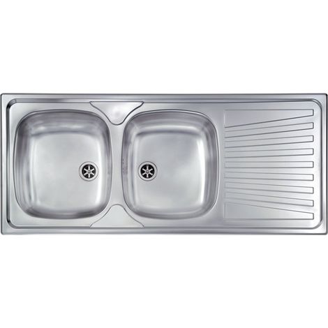 CM 011557.S1.01.2016 Mondial Lavello da Incasso 2 Vasche con Gocciolatoio a Destra 116x50 cm Sopratop Acciaio Inox AISI 304 colore Inox (1/5)