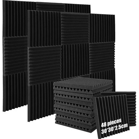 Pack of 48 Acoustic Foam Panels, 30x30x2.5cm, Fire-Retardant, High-Density Polyurethane, for Studio and Cinema (1/5)