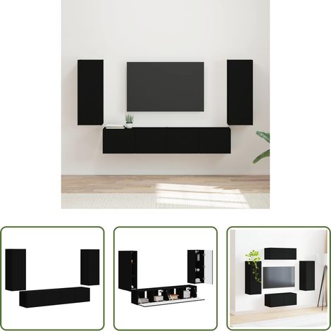 Wandmontiert -  TV-Wandregal-Set Wandmontiert 4 pcs Schwarz Holzwerkstoff (1/5)