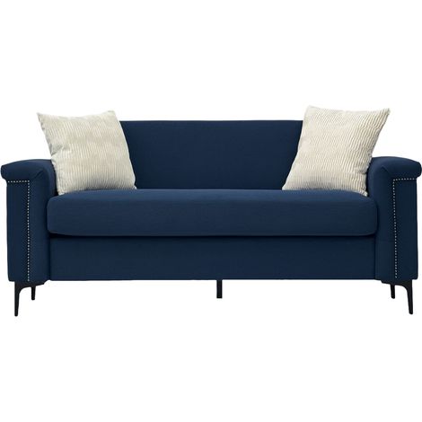 Divano 2 posti blu stile nordico in tessuto effetto lino con gambe in metallo (1/5)