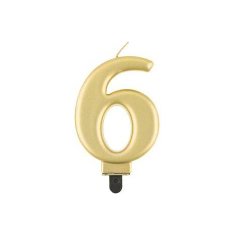 Vela número 6, oro metalizado, 8 cm (1/2)