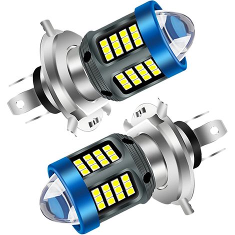 Lot de 2 ampoules LED H4 1200 lm avec lentille, blanc ultra-brillant 6000 K, puce 3030, angle de faisceau de 360° pour feux de croisement et de route, 12-80 V