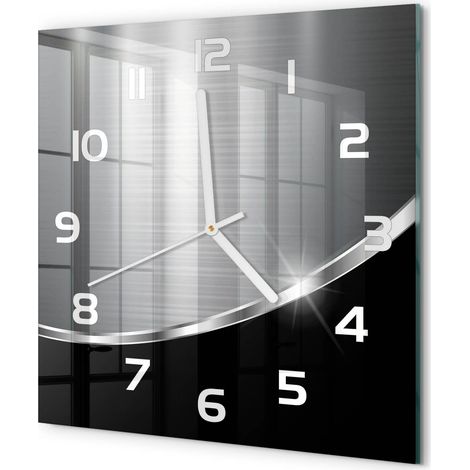 Horloge Murale Carrée Déco Salon Verre Trempé Silencieuse Design Contemporain Abstraction métallique 30x30 cm (1/5)