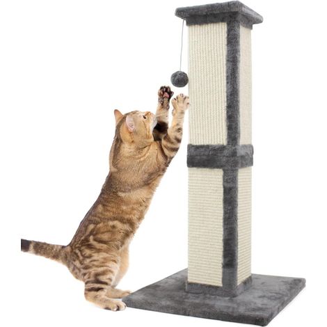 Arbre à Chat Haut avec Balle - Poteau Griffoir pour Chat en Sisal 40×40×81cm, Gris (1/5)