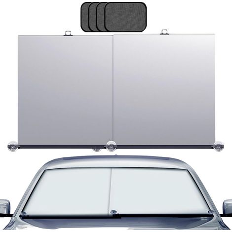 Pare- – Pare-Brise Automatique rétractable 140 x 70 cm, Rideau Pare- à enroulement pour Voiture, Bloc de Protection intérieure, Protection Contre la lumière directe du, pr (1/5)