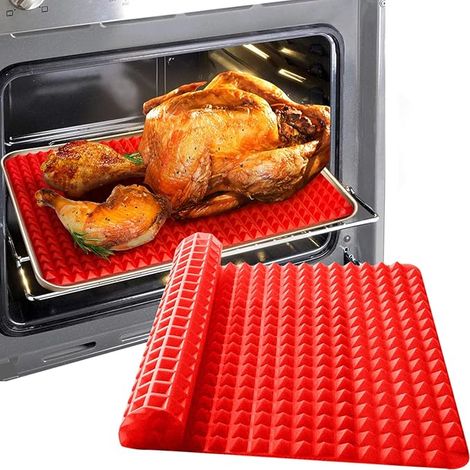 Silicone Pyramid Baking Cooking Mat Diamond Chef Tray Oven Non-Stick Value Pack Red, Reducing Healthy Heat-Resistant for Grilling BBQ 15.1 X 10.6Inch (1 Pack Red Mat) (1/5)