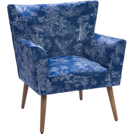 Fauteuil à accoudoirs en tissu peau de pêche bleu à motifs - HERON (1/5)