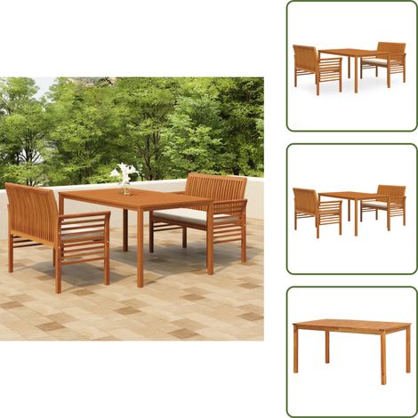 Ensemble à manger d'extérieur 3 pcs et coussins Acacia solide - Salon De Jardin - Meubles De Jardin - Set De Salon De Jardin - Table De Jardin - Chaise De Jardin (1/5)