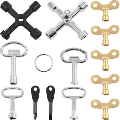 Kit de 13 clés utilitaires, jeu d'outils de plomberie, clé à croisillon 4 voies, clé triangulaire pour armoires, clés pour robinets d'eau, clés à douille pour radiateurs et compteurs de gaz et (1/5)