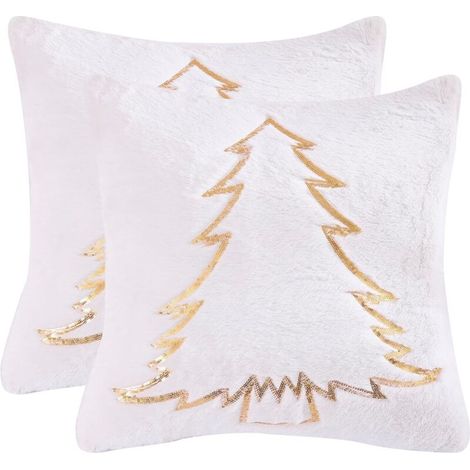 Lot de 2 Taies d'oreiller de Noël en Peluche 45x45cm Sapin à Paillettes Blanc Doux Décoration de Fête Housse de Coussin pour Salon Chambres Canapé (1/5)