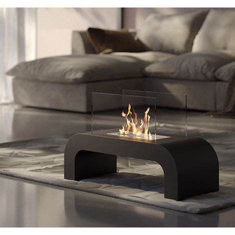 Biochimenea de suelo Trento Negro 2 kW – quemador de 1,5 L, cristal frontal, cuerpo de acero negro – Tecno Air System (1/4)