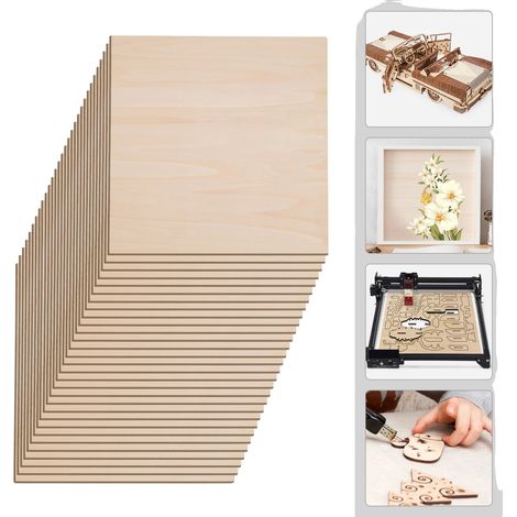 Panneaux en bois à bricoler, 400x400mm, paquet de 30, épaisseur de 3mm, grain de bois clair, adaptés pour des projets de bricolage (1/5)