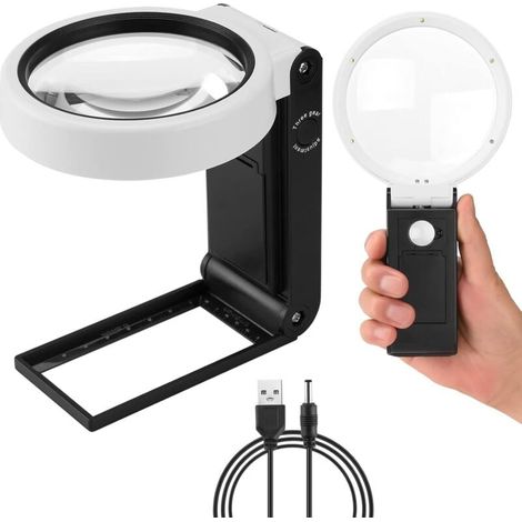 30-fache und 40-fache Vergrößerungslupe mit Licht und Ständer, LED-Lichtlupe, faltbare Leselupe mit Ständer für Senioren, Münzen, Briefmarken, Landkarten, Schmuck und Arbeiten im Nahbereich. (1/4)