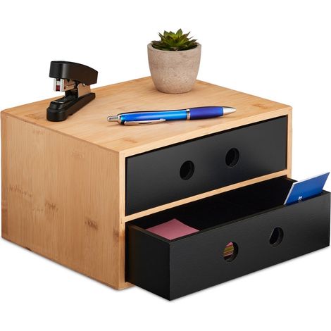Organizer da scrivania con 2 cassetti, contenitore in bambù