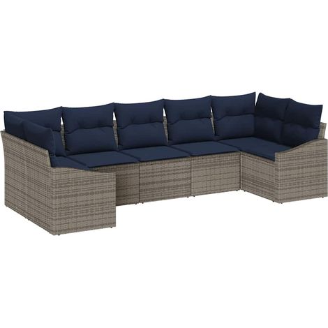 Garden Sofa Set 7 pcs Grey and Navy Blue Poly Rattan vidaXL (1/5)