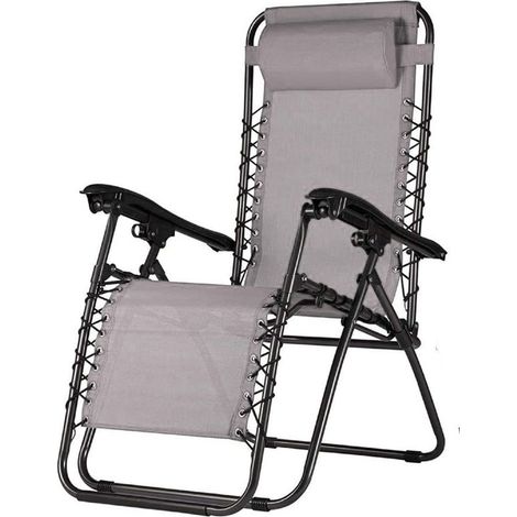 TRADE SHOP - Sdraio Sedia In Textilene Pieghevole Multiposizione Reclinabile Giardino Con Poggiatesta - Grigio Chiaro (1/2)