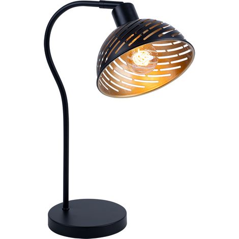 Tischlampe Leseleuchte Lampe Tischleuchte Muster gold schwarz verstellbar Schlafzimmer, Metall schwarz, 1x E27 Fassung, LxBxH 30x18,5x45 cm