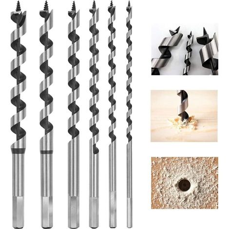 Mèche à Bois Hélicoïdal, 6 PCS Hexagonal Foret À Mèche à Bois Set en Acier Au Carbone Spiral Trou Cutter Outil à Bois Kit, D'outils avec Diamètre 6mm,8mm,10mm,12mm,14mm,16mm (1/5)