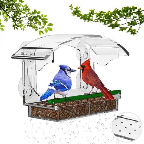 Mangeoire à oiseaux pour fenêtre - Station d'alimentation transparente avec ventouses - Nichoir avec distributeur de nourriture amovible - Distributeur de nourriture pour oiseaux pour fenêtres (1/5)